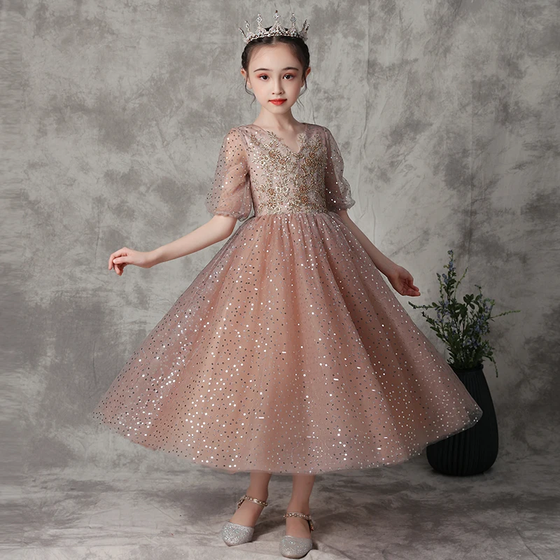 Для девочек в цветочек платье с вышивкой и бусинами Иллюзия блестками пол носки