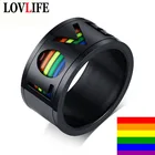 Кольцо из нержавеющей стали с изображением ЛГБТ-радуги, вращающееся кольцо с надписью LOVE, эпоксидное кольцо для гомосексуальных пар, обручальное кольцо, Lebian  Gay