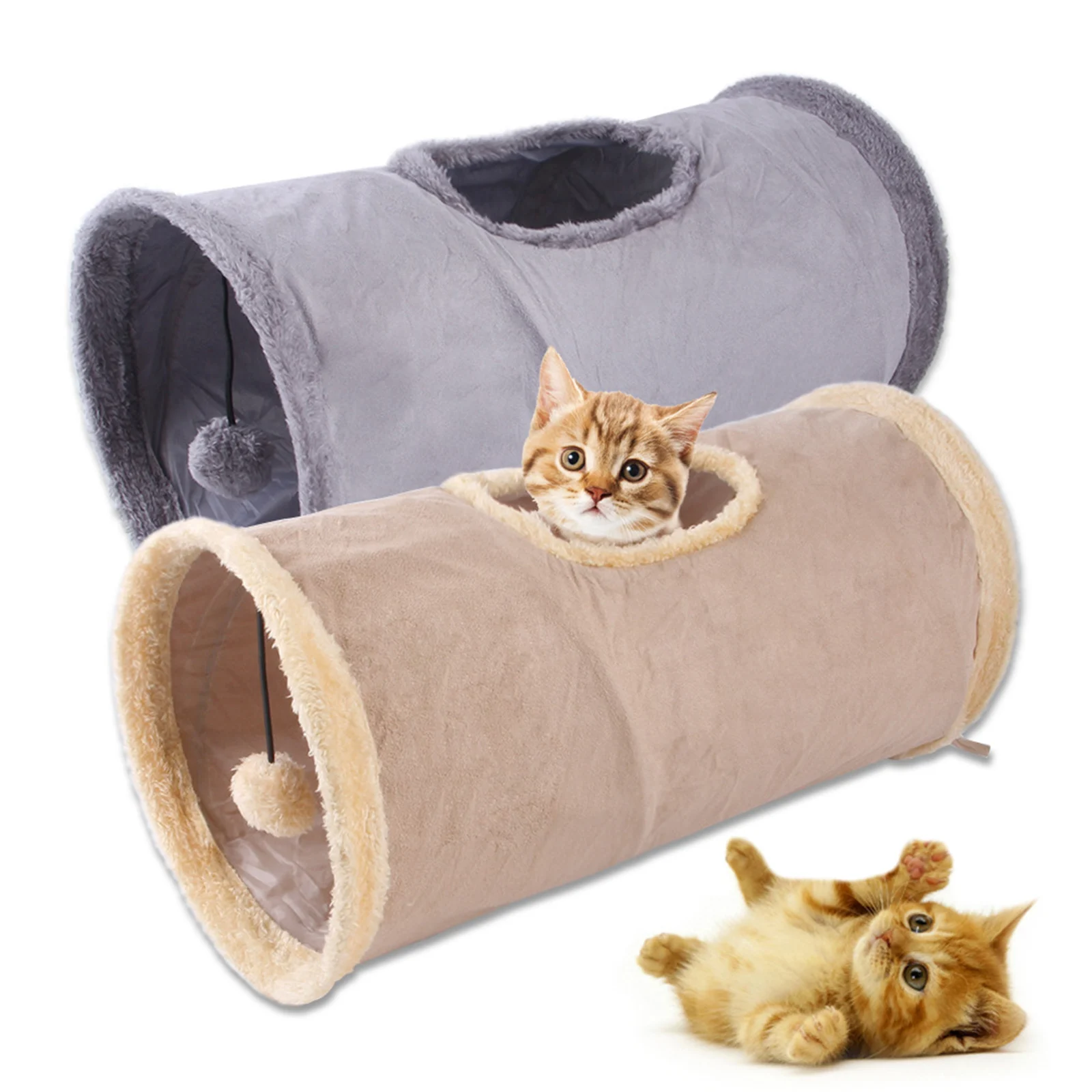 

Pets Toy Foldable Cat Tunnel Suede Play Tunnel with Ball Hole for Cats Kittens Puppy Small Pets