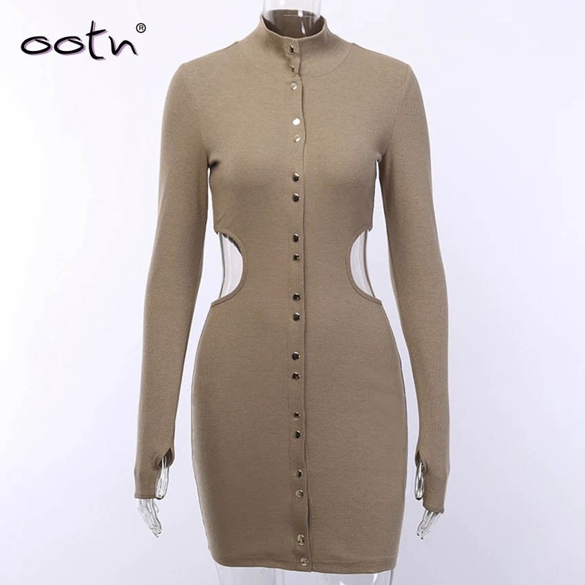 Пикантные коричневые Открытое платье с длинными рукавами короткое высоким