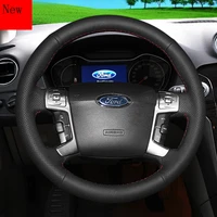 hand stitched leather suede car steering wheel cover for ford everest explorer mondeo raptor f150 car accessories