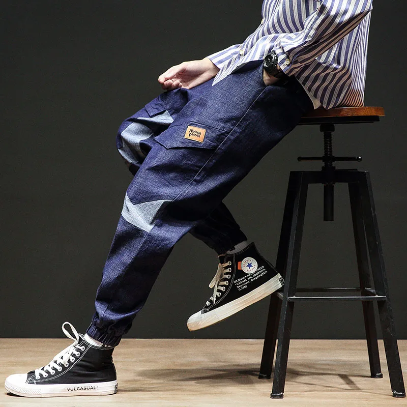 Осенние высококачественные свободные брюки для отдыха выстиранный джинс с синим