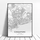 Черно-белый Сингапур Широта Долгота холст Художественная карта Плакат Украшение для гостиной