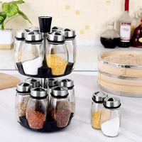 glass rotating jars for spices kitchen supplies set spices seasoning condiment cans salt pepper salt shaker kitchen storage rack