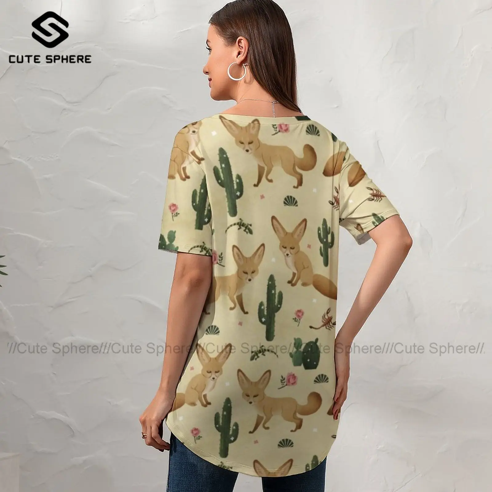 

Cactus Tshirt Trendy Short-Sleeve Woman T Shirt Street Fashion V Neck Graphic Tee Shirt Oversized