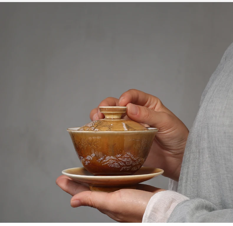 PINNY из расписного фарфора золото под стеклом Gaiwan пигментированные Керамические кунг-фу пиалы для чая Античная чайная чаша Chinaware