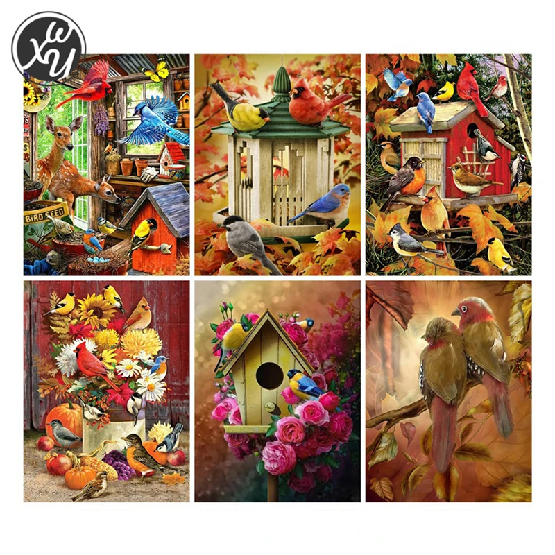 

WEIWEI 5D DIY Diamond Painting Bird Flowers Birdhouse Mosaic Diamond Embroidery Cross Stitch Accessories Full Square Home Decor