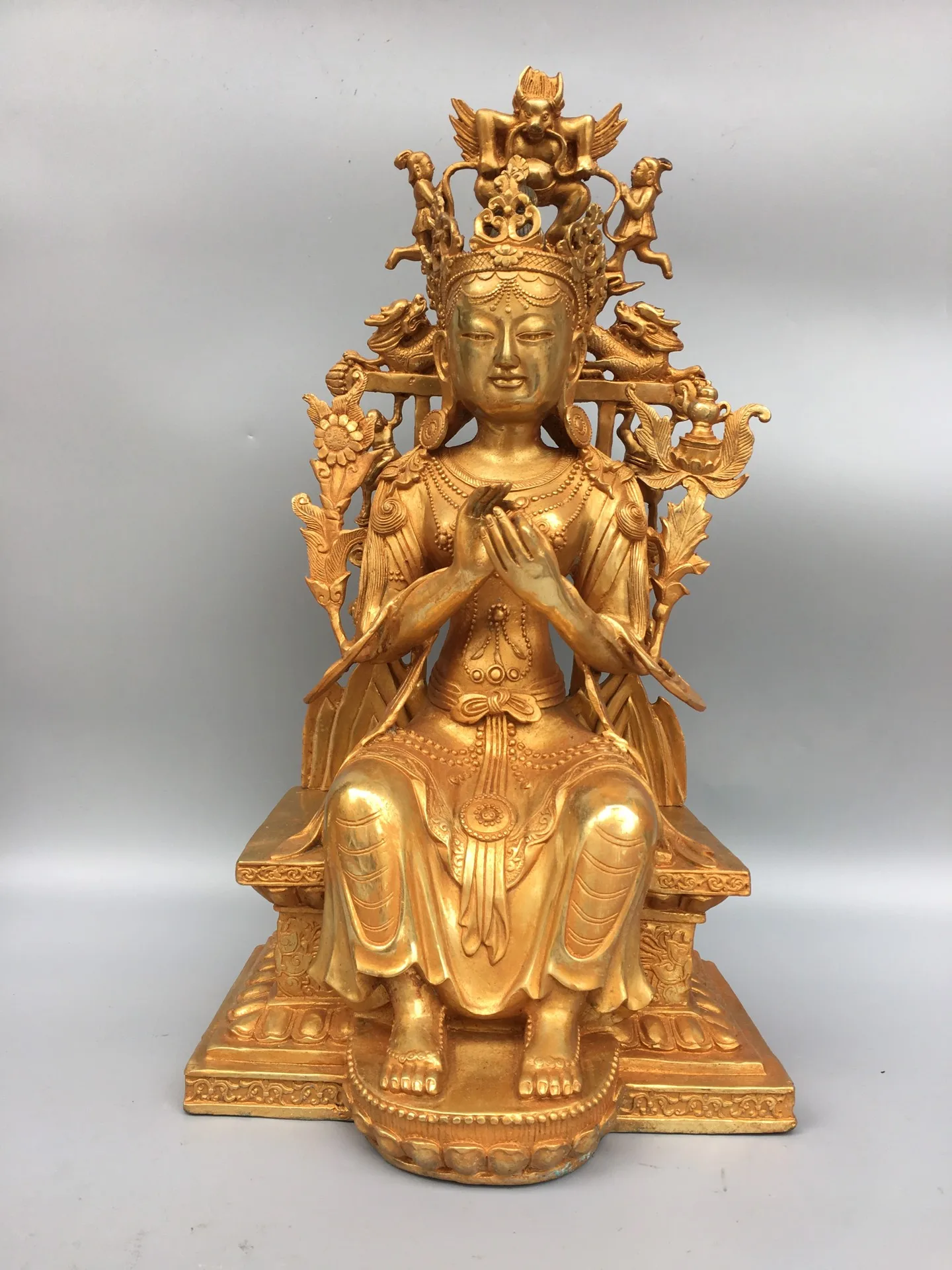 

Chinese Folk Collection Old Bronze Gilt Maitreya Bodhisattva Back light Sitting Buddha Enshrine the Buddha Ornaments Town House