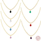 Автоклав 925 стерлингового серебра Цветной с подвеской в виде капли воды, ожерелье, подвеска, колье, для женщин, для девочек, многослойные цепные ожерелья подарки на день рождения