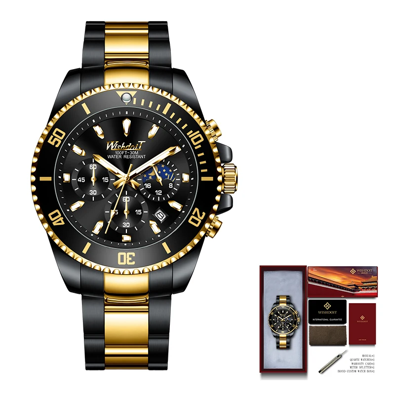 New Men's Sports Watch Top Brand Luxury Stainless Steel Gold Watch Waterproof Casual Quartz Men's Watch