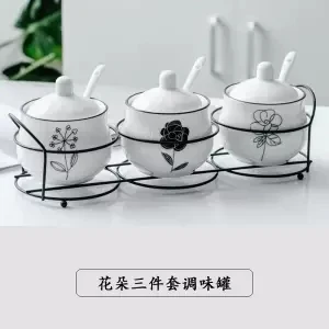 Ceramic Seasoning Jar Three-piece Kitchen Utensils Seasoning Box Household Salt Seasoning Seasoning Tank Combination Set Send - Цвет: 3-piece set