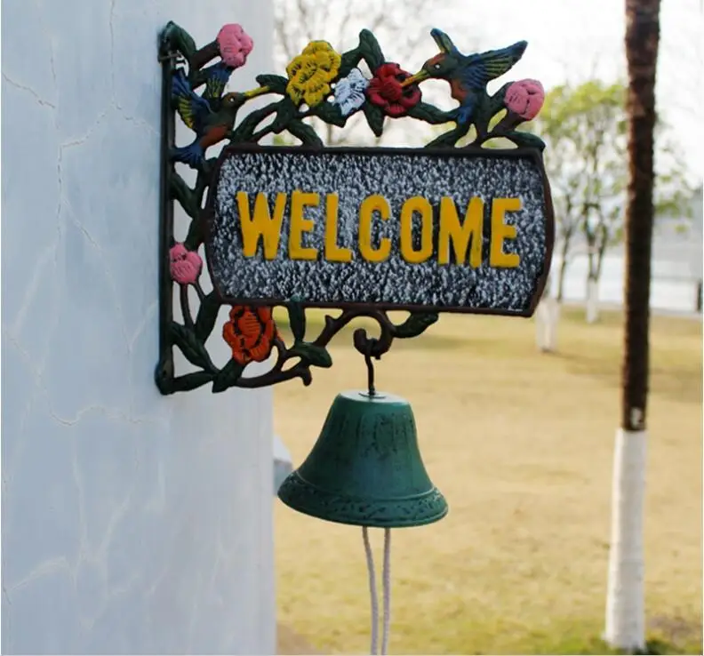 

Северная Страна Ретро кованого железа Добро пожаловать украшение дверного звонка двор колокольчик фигурки поделки OUTDOOR VILLA украшения