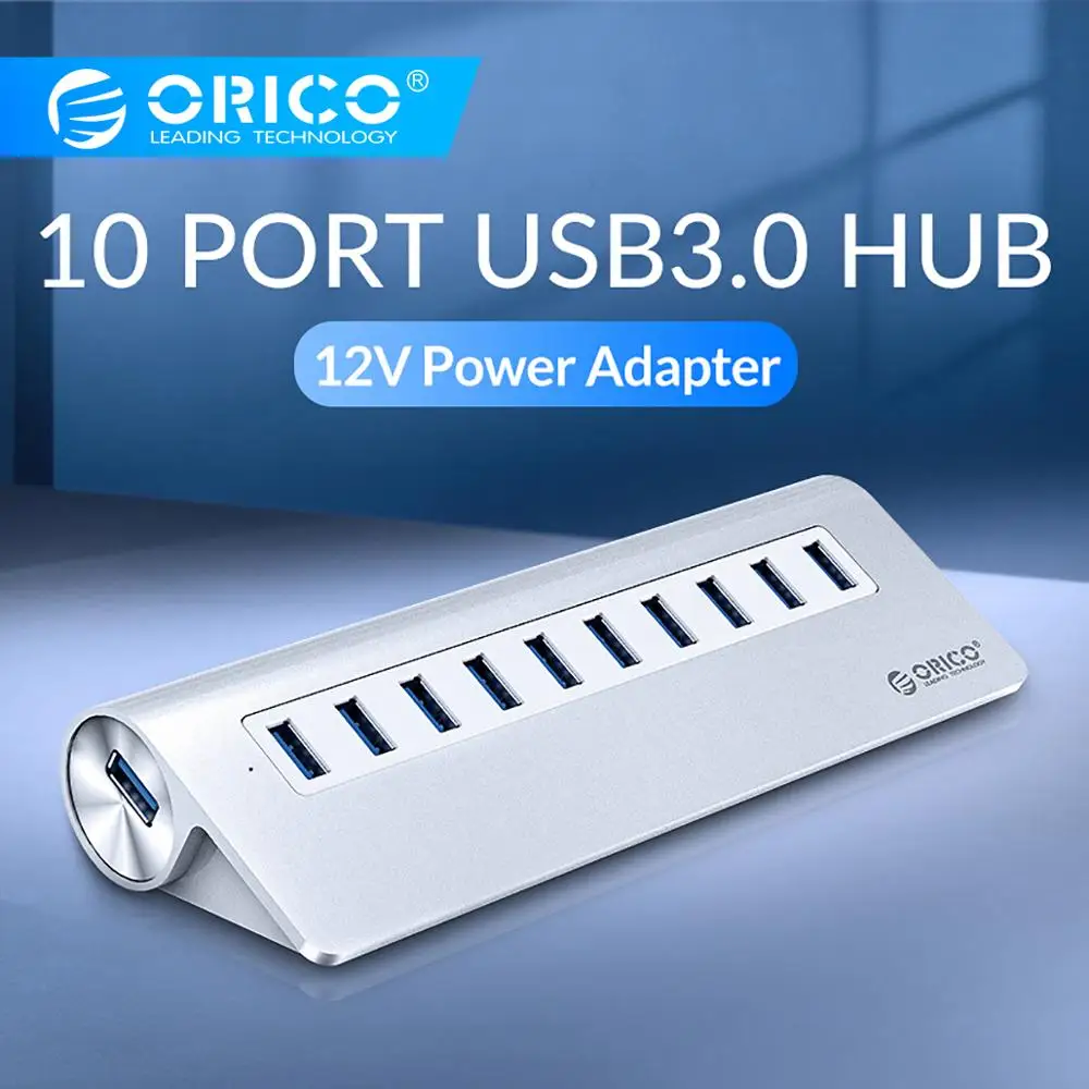 ORICO Alumunium 10 портов USB 3,0 концентратор SuperSpeed 5 Гбит/с разветвитель для Windows Mac аксессуары для ноутбуков ПК с 12 В адаптер питания