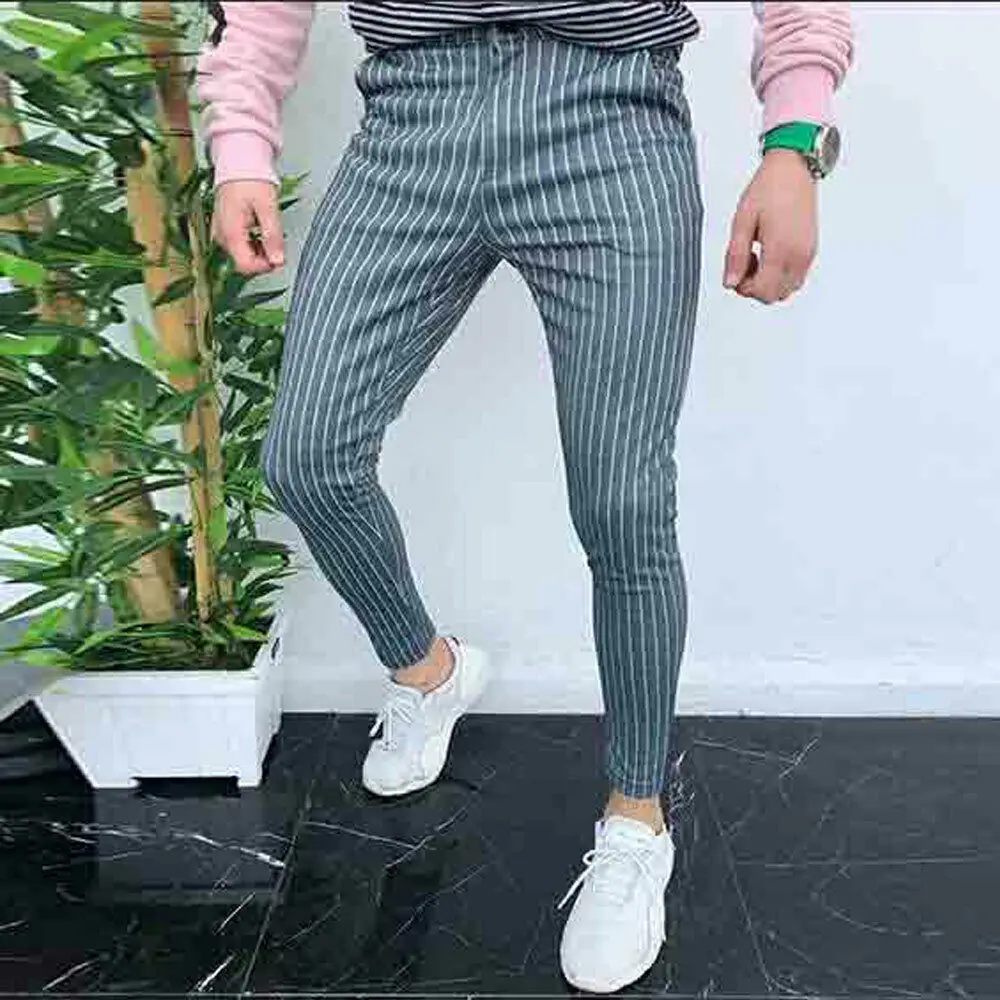 New Fashion Men's Slim Fit Striped Business Formal Pants Casual Office Skinny Long Straight Joggers Sweat Trousers | Мужская одежда