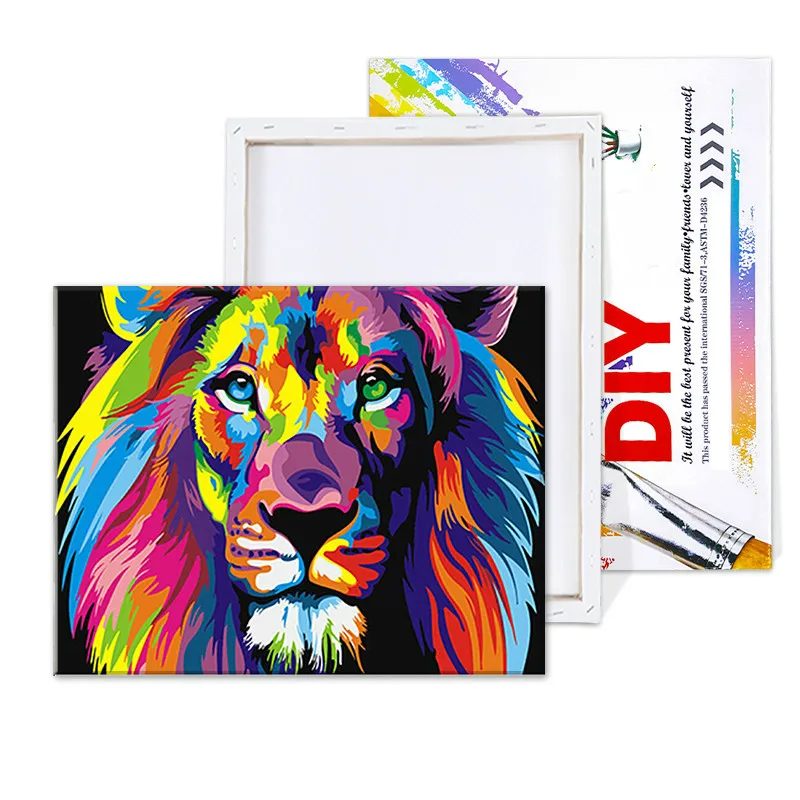 Бескаркасные Красочные животные льва Абстрактная живопись Diy цифровая картина