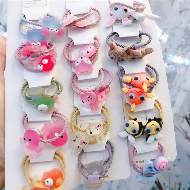 Женские Мультяшные эластичные резинки для волос с цветами фруктами животными
