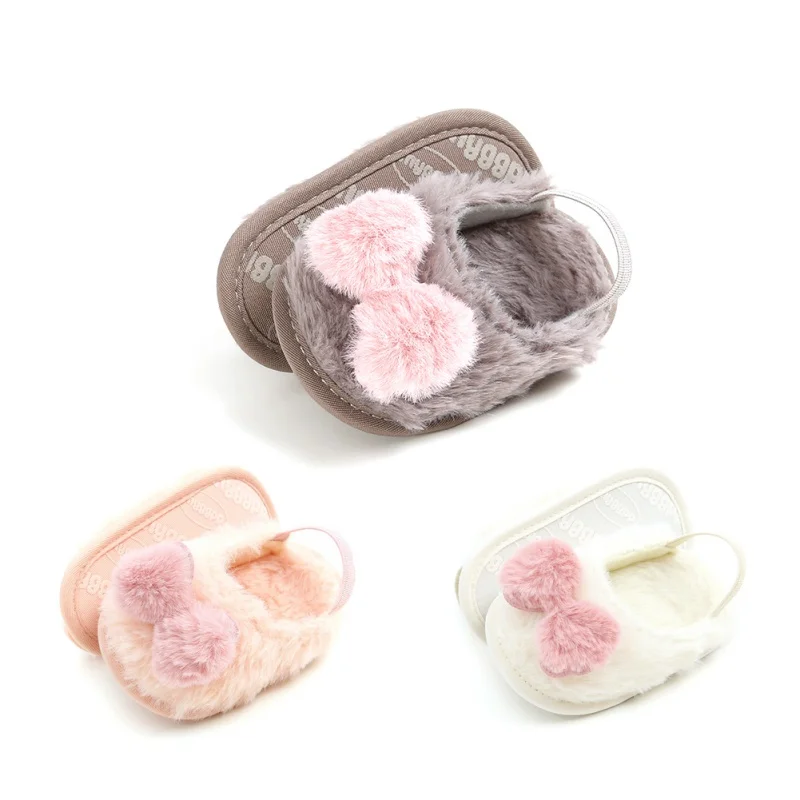 Милые плюшевые мягкие шлепанцы без шнуровки для маленьких девочек Сандалии на