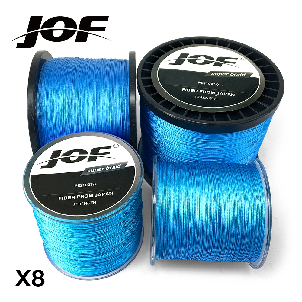 JOF леска 8 прядей 100 м 300 500 1000 синий 22LB 78LB PE плетеная для ловли карпа очень сильный
