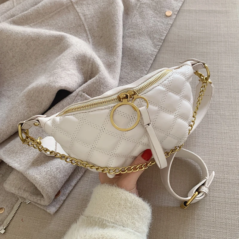 

Jin Mantang Fashion PU Leather Waist Bags For Women 2021 Small Solid Color Lady Chest Crossbody Handbags Chain Bag