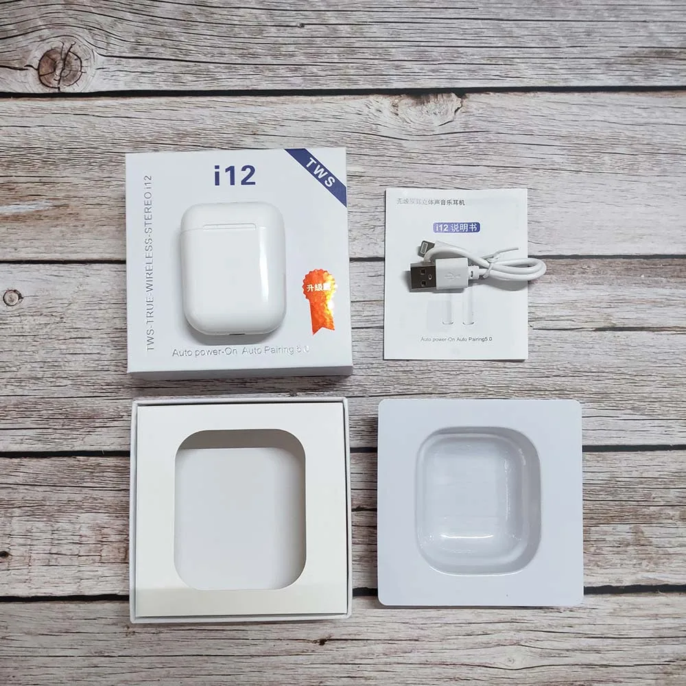 white i12 I12 Tws 5,0 Bluetooth спортивные наушники игровая гарнитура i7S i18 i9s стерео беспроводные наушники с микрофоном зарядная коробка - Цвет: white i12