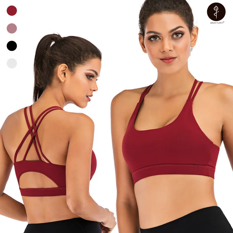 

No Steel Ring Sports Bras Women's Quick Drying Breathable Cross Beautiful Back Push Up Fitness Tops For Gym Workout Sutiã Ativo