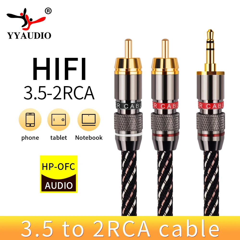 HiFi AUX 3.5mm to 2 RCA Audio RCA Splitter Cable Male to Male 2RCA Speaker Cable 1m 2m 3m Braided jacket MP3 2 RCA Audio Cable