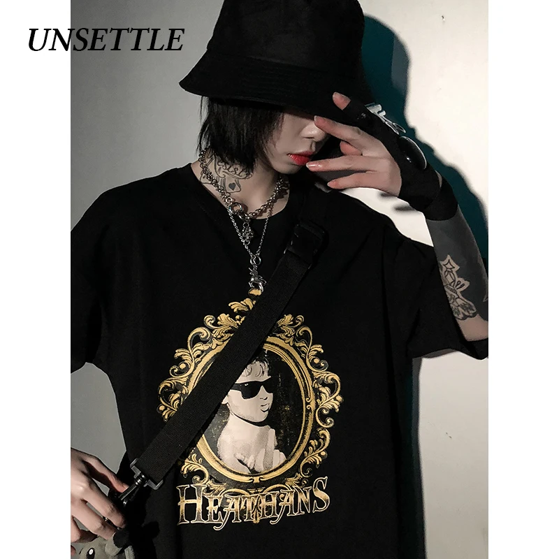 UNSETTLE летние мужские/женские футболки Harajuku футболка с принтом в стиле хип-хоп