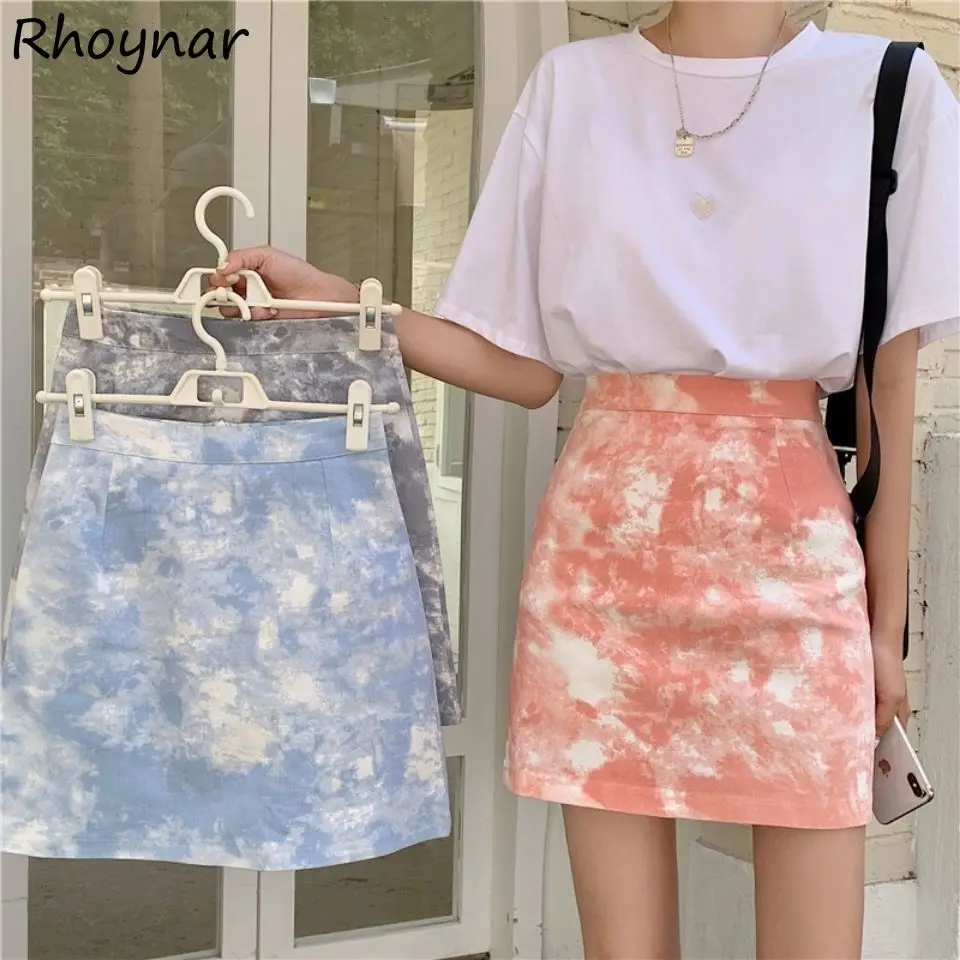 Skirt Women Tie Dye Mini Empire Design 3 Colors A-line Elegant All-match Fashion Casual Faldas Mujer Summer Aesthetic Breathable