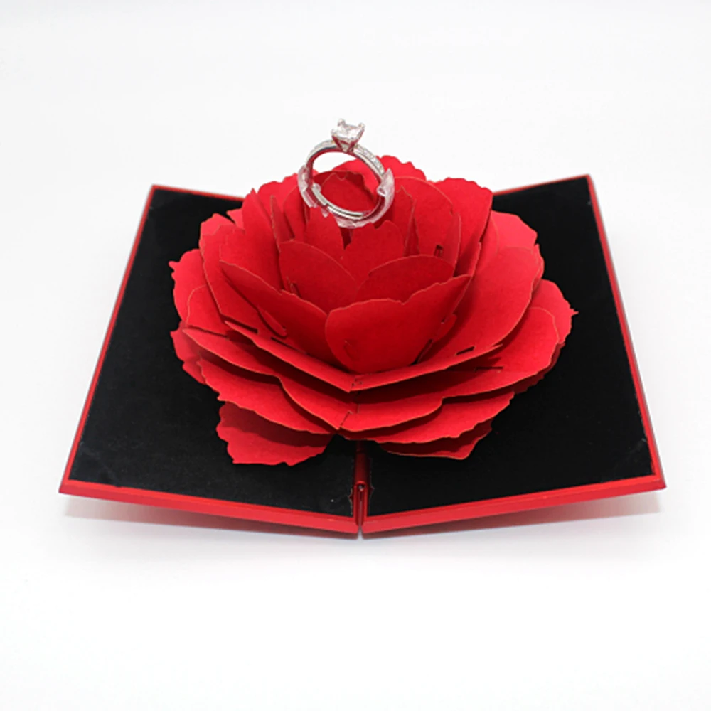 3D всплывающие кольца с красной розой коробка для помолвки предложение свадьбы