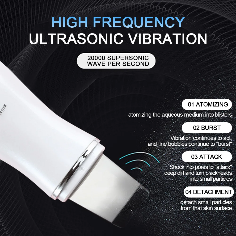 Вибрирующий очищающий скруббер для кожи вибрация удаление глубоких морщин лица