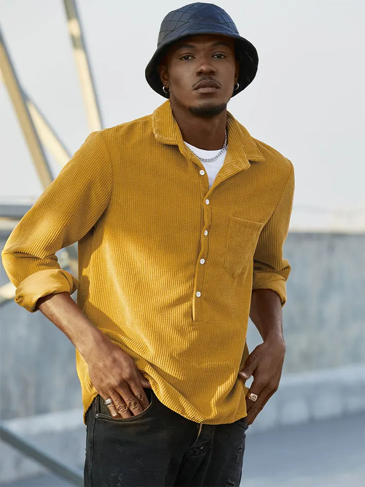 Мужская Вельветовая рубашка с длинным рукавом Повседневная в японском стиле