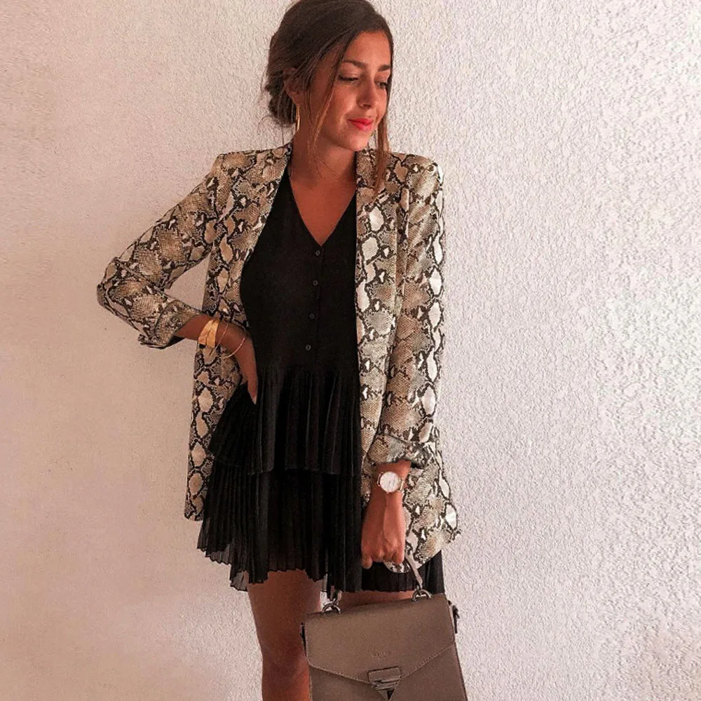 Женский костюм со змеиным принтом с длинным рукавом байкерская куртка верхняя