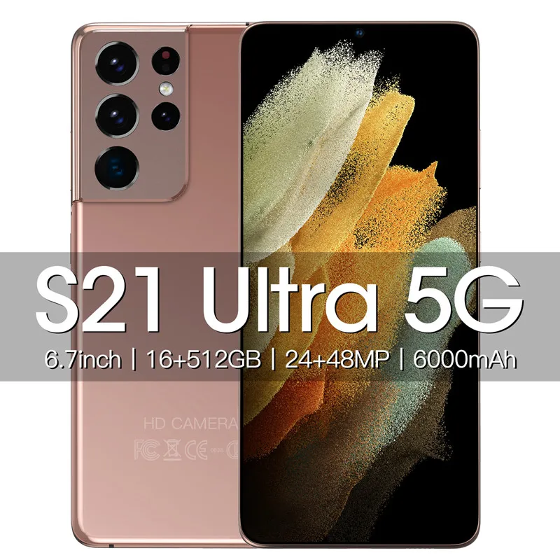 Новинка, смартфон глобальная версия S21 Ultra, сотовый телефон с Android, 16 ГБ, 512 ГБ, 6800 мАч, мобильный телефон с экраном 6,7 дюйма, разблокированные мобильные телефоны с двумя Sim-картами - изображение