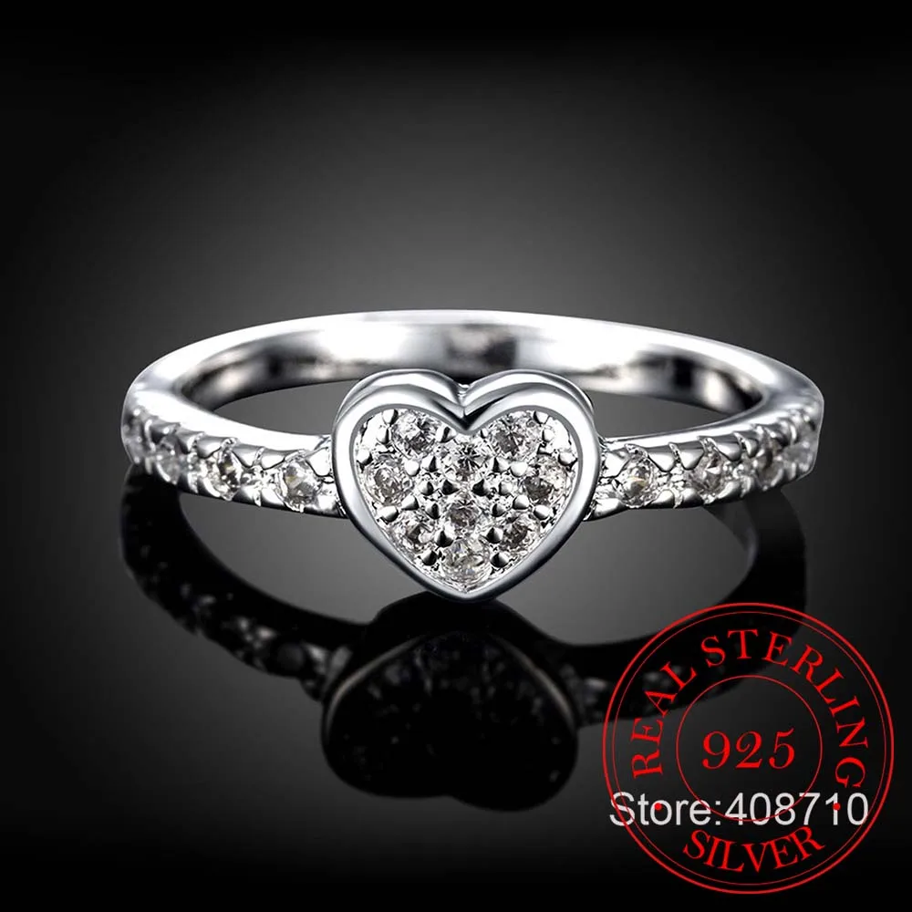 Женское кольцо из серебра 925 пробы с фианитом|heart rings for women|ring 925rings women wedding |