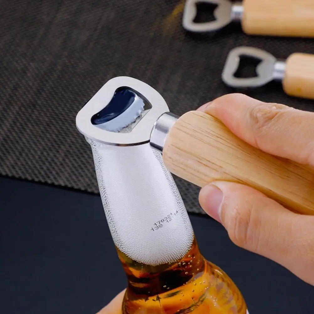 1 шт. стальная открывалка для бутылок с перфорированной деревянной крышкой