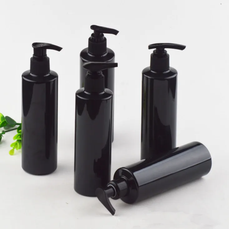 100 шт 250 мл блестящая черная ПЭТ бутылка с пластиковым насосом. Контейнер для