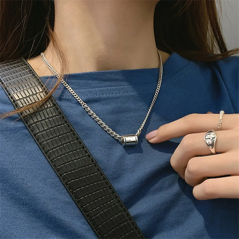 

925 Silver Girls Hiphop Street Lucky Beads Charm Chokers Women Fashion Vintage Hyperbole Make Old Distressed Chic Short Necklace