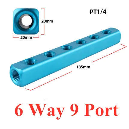 6 Way 9 Port 1/" PT резьбовой порт 2 3 4 5 6 7 8 9 способ Пневматический быстрый соединитель воздушный шланг алюминиевый коллектор блок сплиттер дистрибьютор - Цвет: 6 Way 9 Port