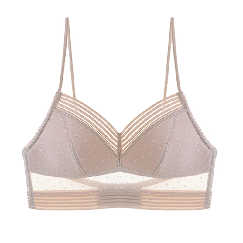 

Plus Size Dot Mesh Thin Bra Triangular Woman Soft Seamless Backless Beautiful Back Sexy Bralette Encaje Mujer