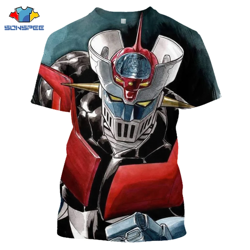 

SONSPEE Men's T Shirts Classic Anime Mazinger Z Robot Summer Casual Harajuku Short Sleeve Funny 3D Print Men Tees Tops Shirts