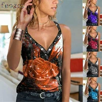 feogor casual vest loose top sports vest 2021 summer trend casual womens printed v neck sexy camisole t shirt top flimsy vest