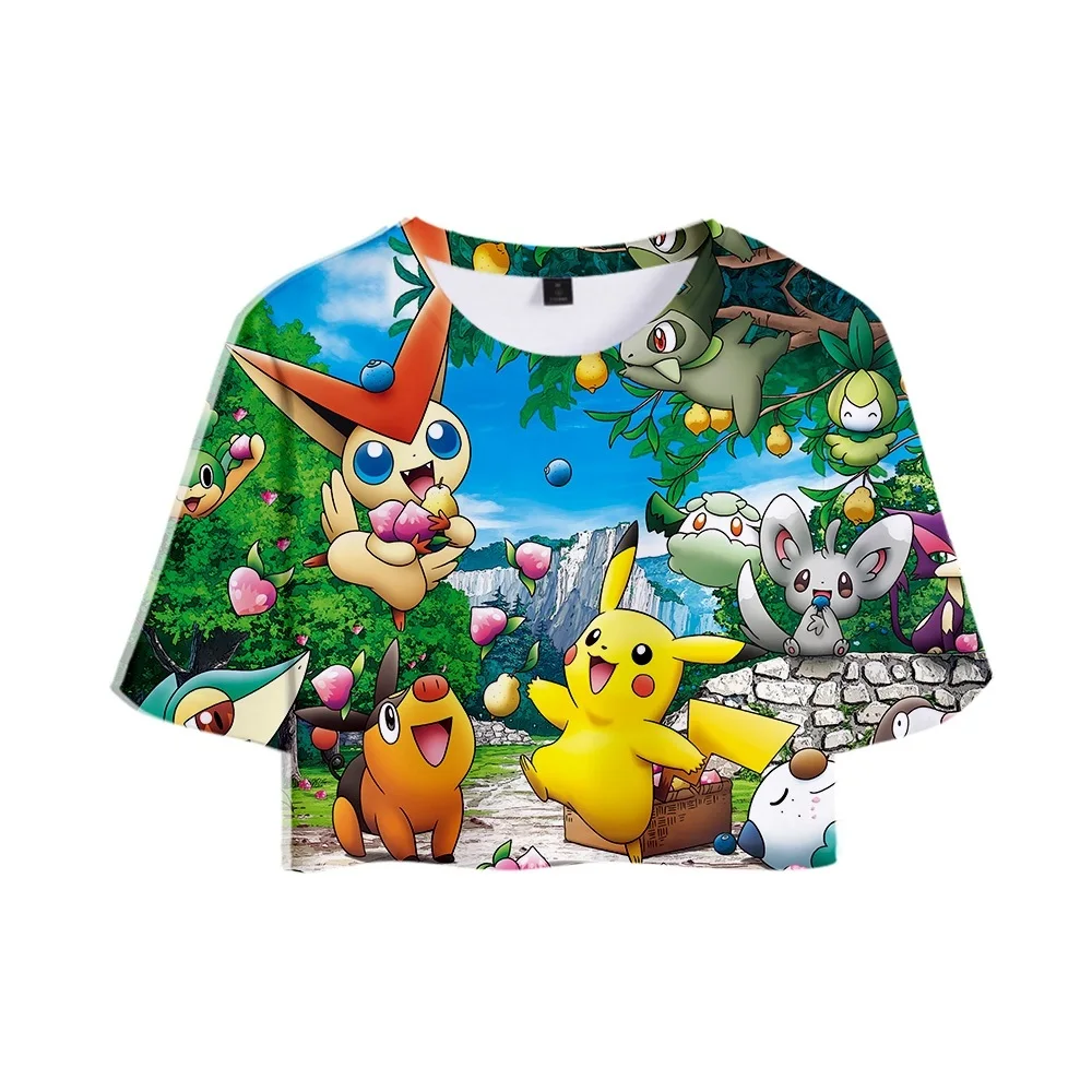 

3D Pokemon Style Anime Cropped Funny T-shirt Sexy Exposed Navel Tops Kawaii Anime T shirt Boys/Girl Tops Tees