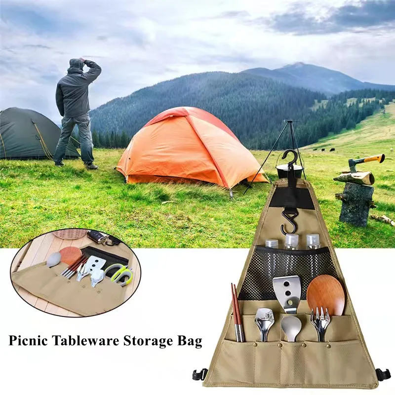 

Oxford Cloth Outdoor Camping Picnic Tableware Storage BagBarbecue Cutlery Organizer Hanging Holder New 2021