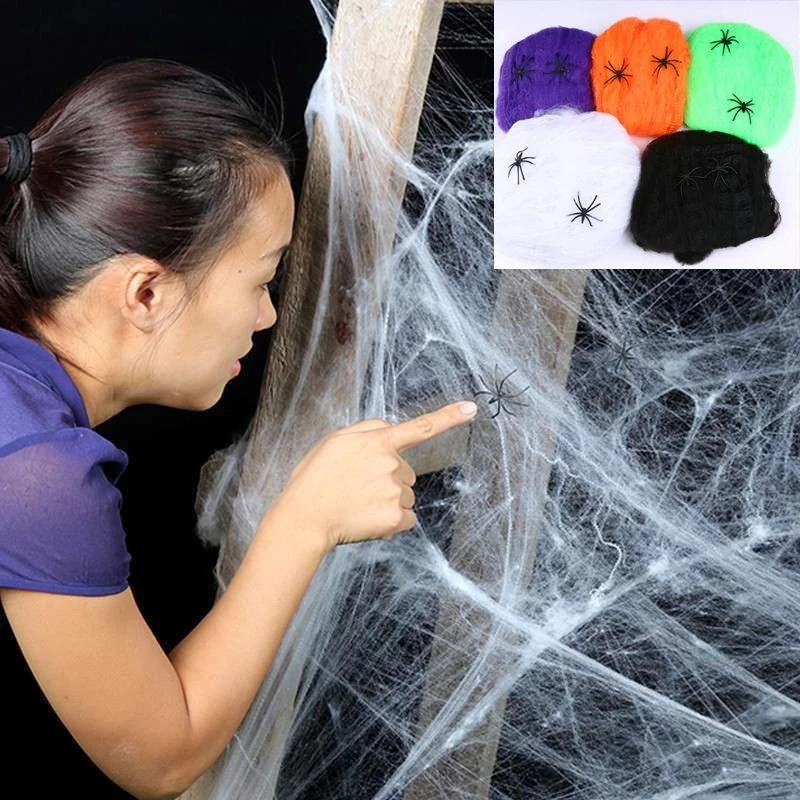 Artificial Spider Web Halloween Decoration Scary Party Scene Props White Cotton yarn Cobweb Horror House Home Decora Accessories