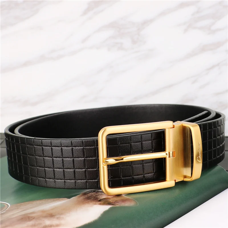 Mens Belt Leather Stainless Steel Light Luxury Fashion Business Pin Buckle Belts Dress Formal Wild Suit Belt