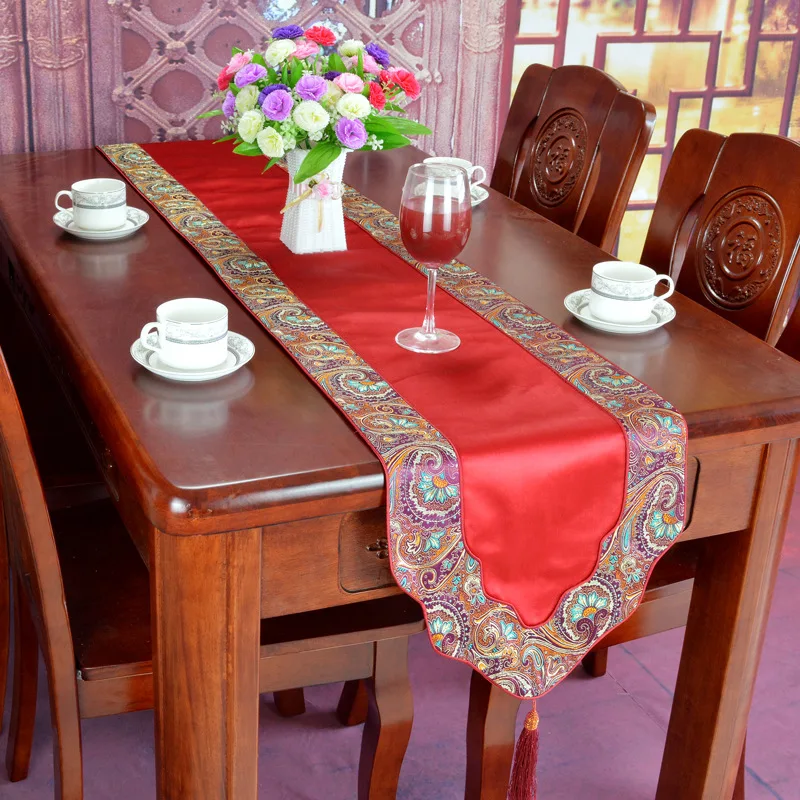 

30x200cm Chinese style satin embroidery brocade edge table runner Chinese style table mat cover tablecloth