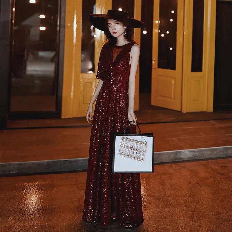 Женское вечернее платье с блестками AE532 длинное ТРАПЕЦИЕВИДНОЕ официальное на