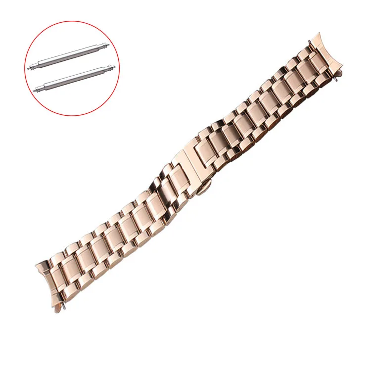 Rose Gold Ремешок для часов 12 14 15 16 17 18 19 20 21 мм 22 мм 23 мм 24 мм ремешок для часов из нержавеющей стали изогнутый конец Бабочка Пряжка браслет - Цвет ремешка: Rose Gold