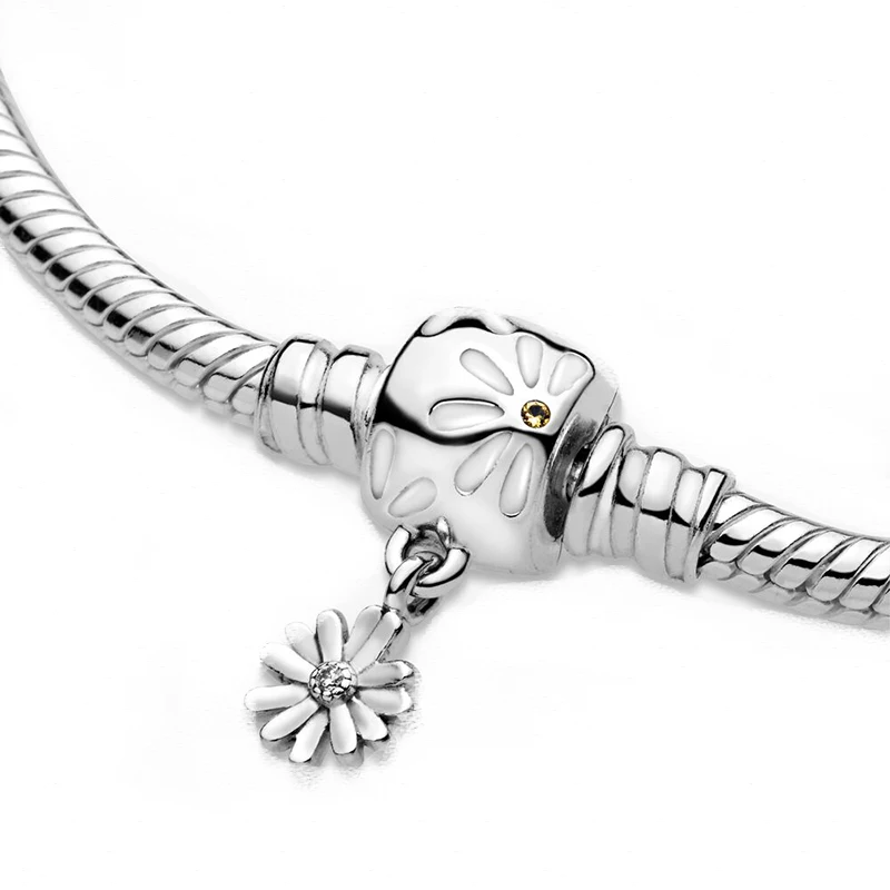 

Moments Daisy Flower Clasp Snake pandora Bracelet 100% 925 Sterling Silver Daisy Fit Original Charms Diy Jewelry