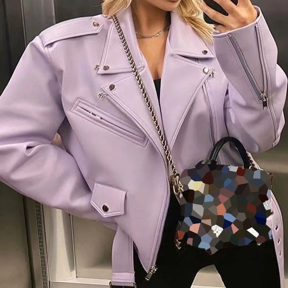 

Gothic Casual PU Jacket Women Loose Punk Coat Moto Biker Style Outwear Long Sleeve Highstreet Fashion Trendy 2021 Spring